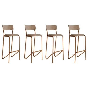 Imagem de Kit 4 Banqueta De Cozinha Atlas 1747 4 Uni Rose-linho Areia-courano Caramelo - Carraro