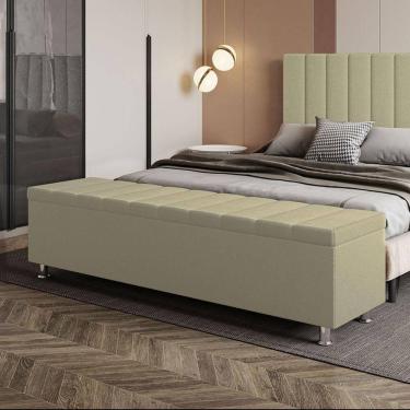 Imagem de Calçadeira Baú Recamier Estofado Queen 160 Cm ônix Corino Bege