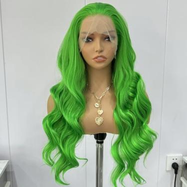 Imagem de Perucas RDY Green Long Body Wave Sintético Lace Front Wigs 150% Densidade Sem Cola Peruca Verde Ondulada Fibra Resistente ao Calor Cosplay Festa (61 cm, Verde)