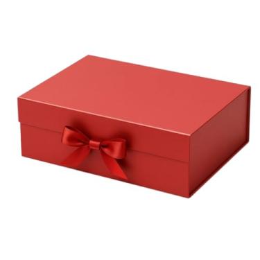 Imagem de Caixa De Presente Pequena Premium Rígida Com Trava Magnética, Imã e Laço de Cetim 20x18x8cm Embalagem Reforçada (Vermelho)