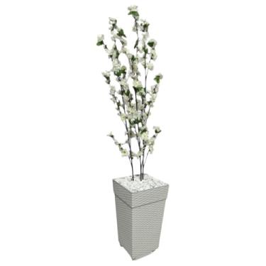 Imagem de Planta Artificial Grande, Planta Artificial Cerejeira Rosa com Vaso de Rattan Decorativo, Natural e Realista(Cerejeira Branca Vaso Branco)