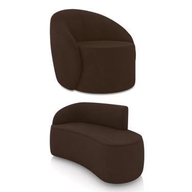 Imagem de Sofá 2 Lugares Orgânico 140cm Morgan E Poltrona Lua Suede Marrom D03 - D'rossi