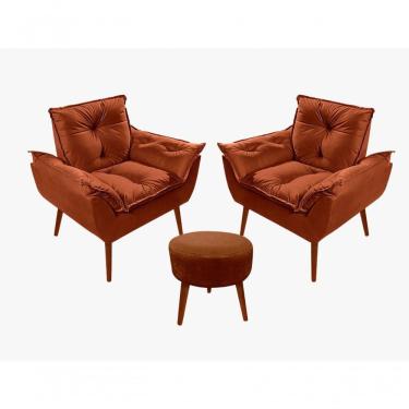 Imagem de Kit C-02 Poltronas Opala + 01 Puff Redondo Danny Suede Terracota