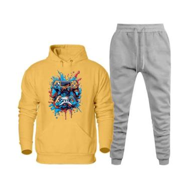 Imagem de Conjunto de Frio Moletom Abrigo Masculino Blusa Canguru e Calça Quenti