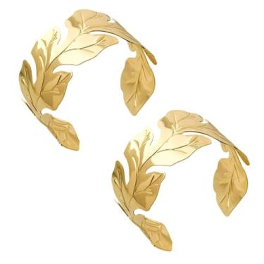 Imagem de Juimtien 2 peças de joias de braço largo para mulheres, ajustável, grossa, ouro, pulseira, braçadeira, boho, verão, praia, pulseiras, One Size, Metal, Sem Pedra Preciosa