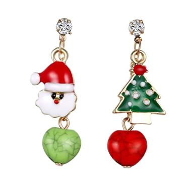 Imagem de 1 par de pingentes de árvore de Natal para mulheres, joia de orelha festiva de Papai Noel assimétrico para festas e baile de máscaras, acessórios exclusivos de Natal