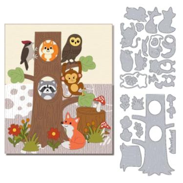 Imagem de DELORIGIN Árvores, animais, matrizes de corte, floresta, cartão, estêncil, aço carbono, corte, cartão, scrapbook, estampagem, moldes para Natal, cartões comemorativos, artesanato, álbum, convites