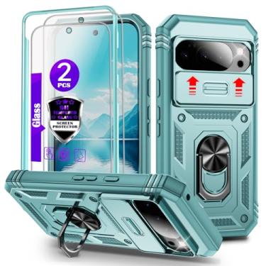 Imagem de Capa para Pixel 10/10 Pro com controle deslizante para câmera, 2 películas de vidro temperado, suporte de anel giratório de 360°, capa protetora de grau militar para Google Pixel 10/10 Pro 6,3