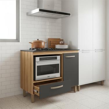 Imagem de Balcão Para Forno E Cooktop 4 5 Bocas Cozinha Com Gaveta - Freijo/chumbo