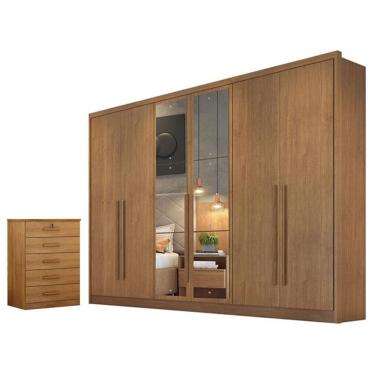 Imagem de Guarda Roupa Casal Livorno Com Nicho E Espelho Com Gaveteiro Suiça Cumaru 23 - Novo Horizonte