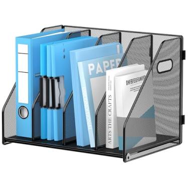 Imagem de SUPEASY Suporte de arquivo de revista, organizador de fichário de metal com 4 compartimentos de rack, organizador de arquivos para escritório, casa, escola, preto