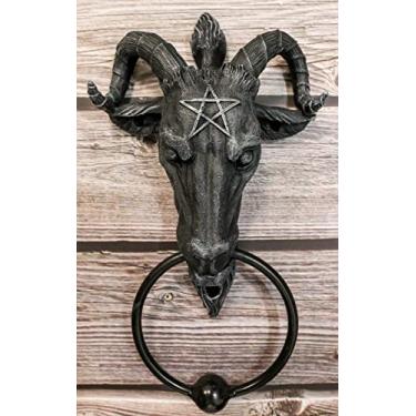 Imagem de Ebros Bafomé de Cabra Sabbática de Pedra Sintética com Bocal de Cabeça de Pentagrama 9,5 "Tall Lucifer Satan Ocultic Ritual God Baphometh Resin Estatueta de Príncipe de Feras Cabra de Mendes