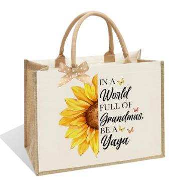 Imagem de NBIAN Sacola de girassol para avó mãe, presente de Natal, Dia das Mães, aniversário, sacola de lona com placa inferior acolchoada removível, grande bolsa ecológica