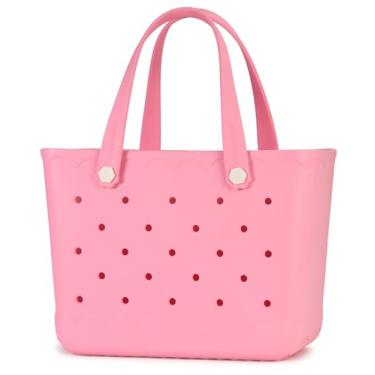 Imagem de MONSOCIO Bolsa de praia de borracha impermeável durável para esportes de praia piscina moderna bolsa de borracha, Rosa claro, Large, Bolsa de praia