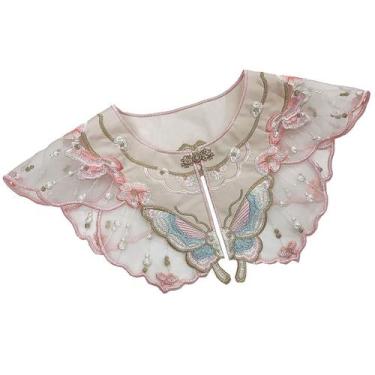 Imagem de Borboleta bordada com gola falsa, gola de organza, gola feminina - yiw