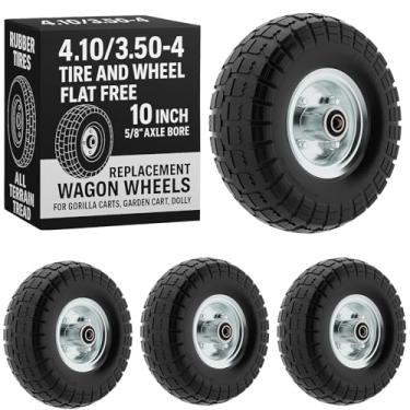 Imagem de Houseables 4,10/3,50-4 sem pneu e roda, rodas de vagão de substituição, pneus de borracha maciça de 25,4 cm, pacote com 4, furo de eixo de 15,88 mm, sem ar, para carrinho de gorila, carrinhos de lixo