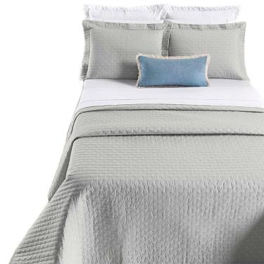 Imagem de Kit Cobre Leito Colcha Quality King 3 Peças Percale 200 Fios Bordado - Cinza