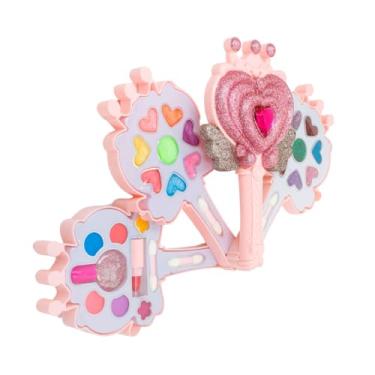 Imagem de Maleta de Maquiagem Infantil em Formato de Varinha Mágica, 24 Sombras com Cores Sólidas, Brilhantes e Glitter, 4 Pincéis, Batom e Esmalte, 36x28x6cm, Para Crianças Acima de 3 Anos