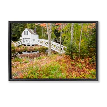 Imagem de Stupell Industries Arte de parede em tela flutuante com moldura dourada Bar Harbor Town, design de Jon Evan, 53 x 78 cm