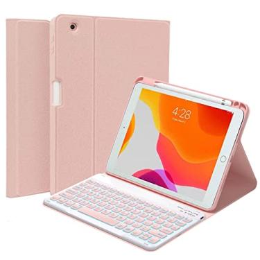 Imagem de QYiiD Capa com teclado retroiluminado para iPad Pro 12,9 polegadas 2017/2015 (modelo antigo, 2ª e 1ª geração), teclado sem fio removível magneticamente, capa inteligente com suporte para lápis, rosa