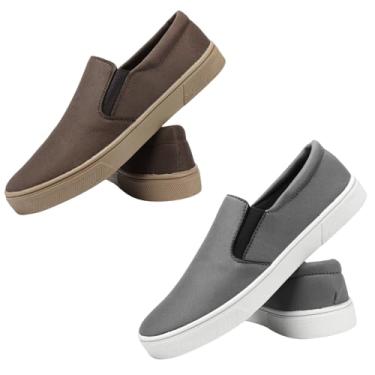 Imagem de Kit 2 Sapatênis Slip On Confortável Leve Versátil Tênis Estiloso Solado Macio Calce Fácil Prático Iate Masculino Feminino Casual Elástico Lateral (Café + Cinza, BR, Adulto, Numérico, 40)