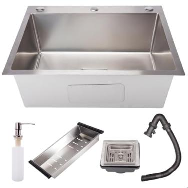 Imagem de Cuba Cozinha Gourmet Quadrada 60x45 Escovada em Inox 304 SOFTINOX Square com Dispenser, Escorredor, Válvula de Escoamento e Kit Completo de Instalação