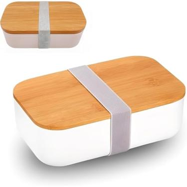 Imagem de Kit Marmiteira Térmica com Talheres, 900ml, Pote Reutilizável para Alimentos com Tampa de Madeira, Branca, para Trabalho,Marmitas, Lancheiras, Lancheiras e Bolsas Reutilizáveis Escola e Viagem