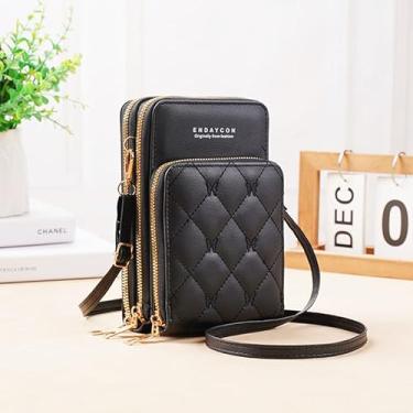 Imagem de Bolsa feminina de um ombro, bolsa transversal, carteira, moda, bolsas, cartões, compras, caminhadas, viagens, Preto, Medium, Preto