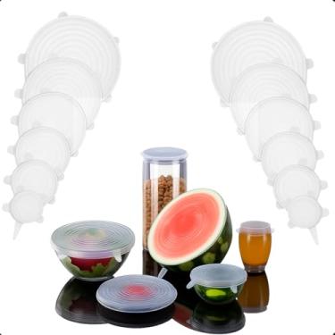 Imagem de Kit com 12 Tampas de Silicone para potes quadrados redondos Panelas Alimentos Frutas e Vasilhas Resistentes a Freezer Cozinha Reutilizáveis e Flexíveis Universais Herméticas Ecológicas e Ajustáveis