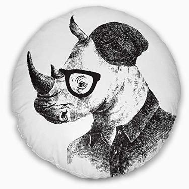 Imagem de Designart Hipster Rinoceronte em preto e branco, sala de estar, sofá, almofada de alta qualidade + capa de almofada impressa em ambos os lados 50 cm
