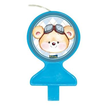 Imagem de Vela Aniversário Plana Ursinho Azul Festcolor 1und