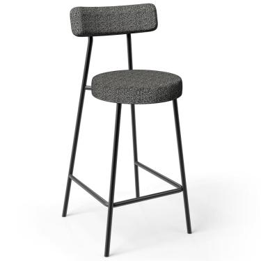 Imagem de Banqueta Baixa Para Cozinha Sala De Jantar Bar Bancada Milão L02 Linho Mescla Chumbo - Lyam Decor 