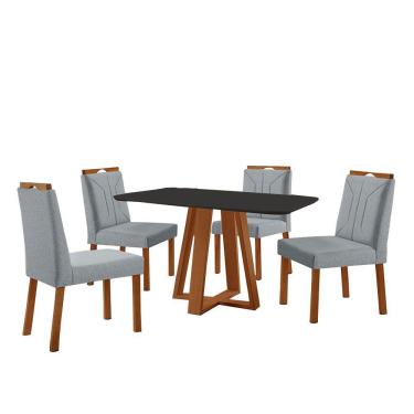 Imagem de Conjunto Sala De Jantar Mesa Floripa 120x80cm Preto Com 4 Cadeiras Luna Linho Cinza