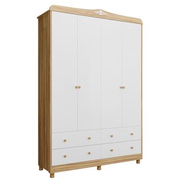 Imagem de Guarda Roupa Infantil Elô 4 Portas E 4 Gavetas Branco Brilho/amêndoa - Móveis Peroba