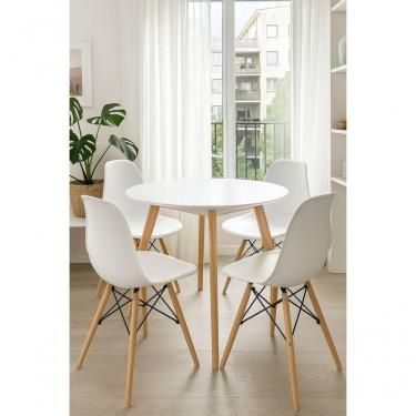 Imagem de Conjunto Sala Jantar Morderna Mesa Leda 80cm E 4 Cadeiras Eiffel Eames Cor Branco
