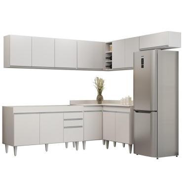 Imagem de Armário De Cozinha Modulado De Canto 7 Peças Cp22 Balcão Sem Tampo Branco - Lumil