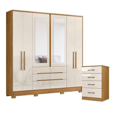 Imagem de Guarda Roupa Casal San Francisco E Cômoda Ms913 Freijó Off White - Moval