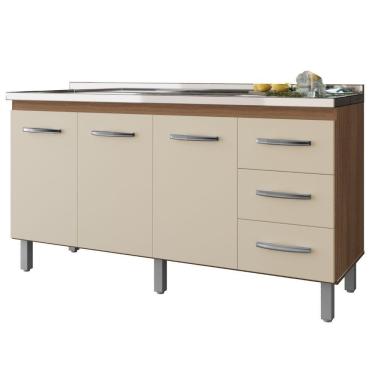 Imagem de Balcão Para Pia Diana 150 Cm 3 Portas Savana Off White Moblis