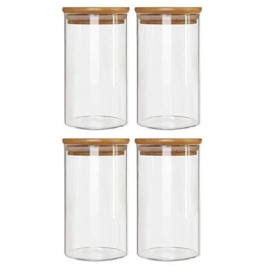Imagem de Kit 4 Potes Borossilicato Hermético Tampa Bambu 1100Ml Class
