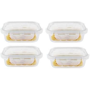 Imagem de Kit 4 potes hermético vidro marmita micro-ondas 1040ml