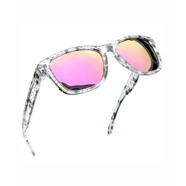 Imagem de Óculos de sol polarizados grandes para mulheres, homens, modernos, quadrados, óculos de sol, óculos de sol clássicos, dirigir pescar SY6147, Armação de gato pontilhada | Lente espelhada rosa, 54