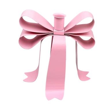 Imagem de Generic Castiçal em forma de laço, elegante suporte para velas, castiçal de metal para casamento, lareira, aniversário e estilo campestre, Rosa