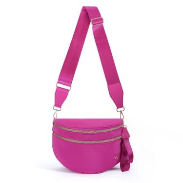 Imagem de Bolsa transversal espaçosa de nylon, cor pura, bolsa tiracolo para mulheres, carteiras, bolsas espaçosas, Rosa vermelha pura