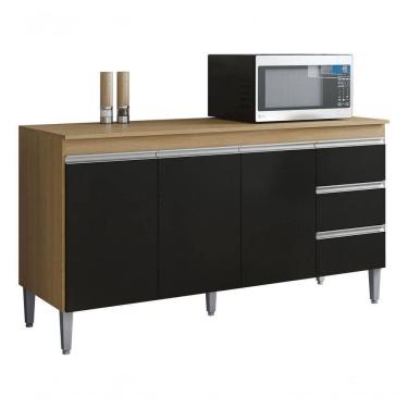 Imagem de Balcão Gabinete Andreia 160cm Am/pt Ajl Cor Amêndoa/preto