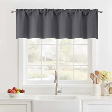 Imagem de Ebesto Saia de janela cinza carvão 35,5 cm de comprimento, pequena cortina de cozinha com isolamento térmico com dois bolsos de haste, saia curta para sala de estar, banheiro, café, trailer, 1 peça