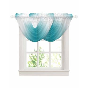 Imagem de Canguru branco turquesa ombré cachoeira swag para janelas, cortinas de saia transparente de cozinha gradiente azul-petróleo moderno, arte abstrata, bolso para varão elegante para sala de estar, quarto