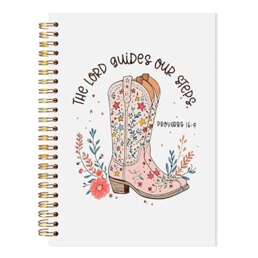 Imagem de LADOCK Caderno cristão ocidental, diário bíblico para mulheres, botas de vaqueira ocidental floral rosa, caderno espiral, presentes cristãos para mulheres, presentes de vaqueira, diário de oração para