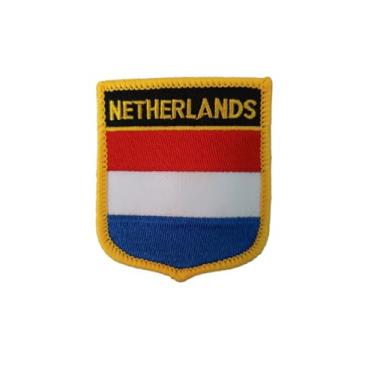 Imagem de XIAOYATOU 1 emblema bordado com escudo da bandeira dos Países Baixos PSC, emblema nacional de ferro, 7 x 6 cm, borda amarela (Holanda)