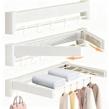 Imagem de UBVIF Estante de secagem de roupas montado na parede 68,5 cm, prateleira dobrável para secar roupas, rack de secagem oculto, retrátil, dobrável, sem necessidade de pregos/parafusos, prateleira