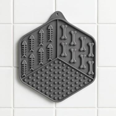 Imagem de Comedouro Tapete Lambedor de Alimentação Lenta para Cães e Gatos com Ventosas 3 Divisórias e Textura (CINZA)